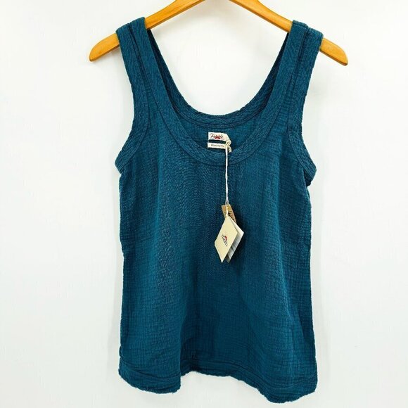 Faherty Topanga Organic Cotton Stormy Sea Blue Gauzy Scoop Neck XS Tank Top NWT - Picture 2 of 10